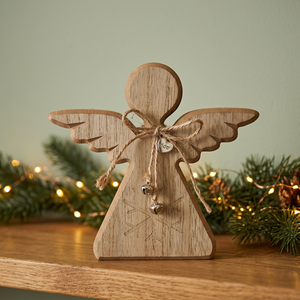 Figurine décorative d'ange de Noël en bois rustique, artisanale, pour la table, ornement de fête pour la salle à manger et la décoration intérieure - Product Image 5