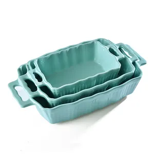 Multi color rectangular ceramic bakeware set oven safe baking dish cookware baking pan tray