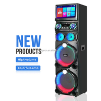 GD-1419 Haut-Parleur YouTube 120W Haute Puissance en Bois, Enceinte Active Portable sur Chariot avec Lumières DJ