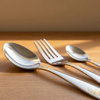 Ensemble de couverts en acier inoxydable avec décor doré, multicolore, or/argent bicolore, vaisselle de table occidentale pour la maison, en gros