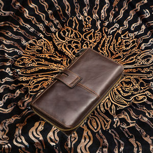 Fashion Men's Long Genuine Leather Waterproof RFID Lining Zipper Button Closure Wallet Clutches Phone Purse <b>Money</b> <b>Clips</b> - Product Image 3