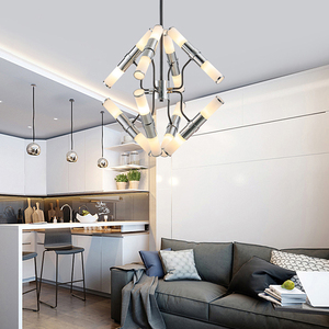 Forma cilíndrica de vidrio claro lámpara E14 candelabro de cristal moderno para vivir Hotel de araña colgante de luz led - Product Image 5