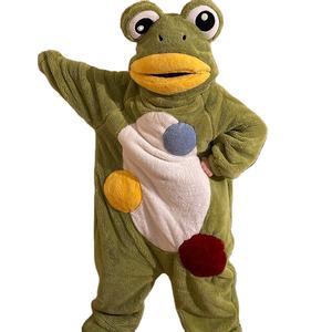 YB Kawaii Funny Frog Plush <strong>Onesie</strong> Pajamas Hooded Set Cute Pumpkin Halloween Coral Velvet <strong>Thick</strong> Nightgown Home Clothes Wholesale - Product Image 1