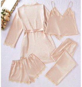<span class=keywords><strong>ชุด</strong></span><span class=keywords><strong>นอน</strong></span>สตรีแบบเย็บปะติด<span class=keywords><strong>ลูกไม้</strong></span>4ชิ้น<span class=keywords><strong>ชุด</strong></span><span class=keywords><strong>นอน</strong></span>ผ้าซาตินสำหรับ<span class=keywords><strong>ผู้หญิง</strong></span>เซ็ต<span class=keywords><strong>ชุด</strong></span><span class=keywords><strong>นอน</strong></span>ผ้าไหมสายเดี่ยวกางเกงขายาวชุดเสื้อคลุมชุดนอนสุดหรู - Product Image 2