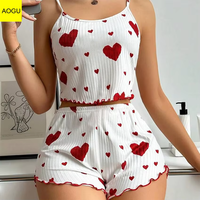 Ensemble pyjama deux pièces en maille respirante pour femme, avec taille élastique, imprimé rayures, style camisole douce, haute qualité sur mesure