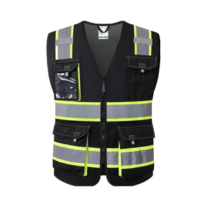 LXセーフティ高視認性反射材付きANSIクラス3 LEDフラッシュライト付き通気性コットンメッシュブラックベスト男女兼用高視認性ネオンワークベスト - Product Image 2