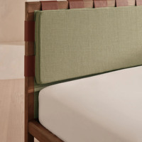 Lit en tissu moderne avec tête de lit en cuir et sangles, cadre en bois, lit plateforme, ensemble de meubles de chambre à coucher pour maison et villa