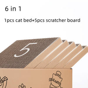 6 in 1 Tempat Tidur Penggaruk Kucing Motif Lucu Kustom dari Kertas Bergelombang, Penggaruk Kucing dari Karton, Mainan Interaktif Penggaruk Kucing - Product Image 2