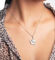 Collier pendentif colombe opale blanche personnalisée bijoux en argent sterling 925 en zircon opale sainte colombe