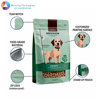 Sachet Doypack personnalisé imprimé haute barrière à fond plat et 8 soudures latérales, refermable avec fermeture éclair, pour emballage de nourriture pour animaux de compagnie résistant à l'humidité