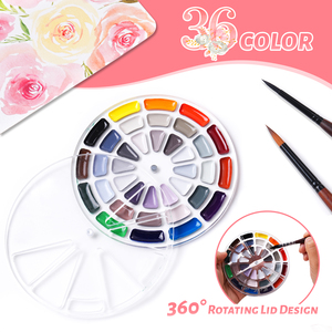 Set di 36 Colori Acquerelli Solidi in Tavolozza Portatile Rotonda con 360 °   Coperchio Girevole per Artisti, Principianti e Hobbisti - Product Image 2