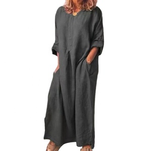 2025 Fabricantes de <span class=keywords><strong>ropa</strong></span> de mujer informal personalizada Novedades <span class=keywords><strong>Ropa</strong></span> de mujer <span class=keywords><strong>al</strong></span> <span class=keywords><strong>por</strong></span> <span class=keywords><strong>mayor</strong></span> Maxi vestido de lino de manga larga con bolsillo - Product Image 3