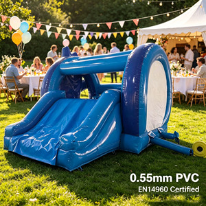 Château gonflable commercial bleu motif chien de dessin animé en PVC avec toboggan pour enfants et tout-petits, garantie 3 ans, installation facile - Product Image 3
