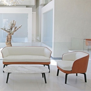 Modern Single <b>Sofa</b> Chair White Leather Brown Frame Modular Living Room Furniture <b>Support</b> Structure - Product Image 1