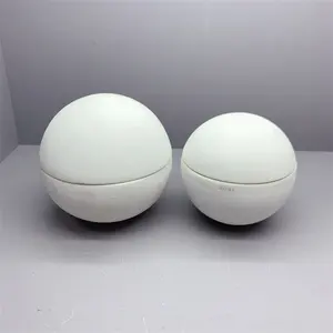 Vela personalizada titular bola em forma vazia vela tigela branco fosco redondo cerâmica vela jar com tampa esfera