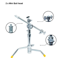Mini soporte de bolsillo C con brazo de pluma y cabeza de agarre Mini cabeza de bola para iluminación de vídeo de estudio de fotografía de mesa o trabajo en miniatura