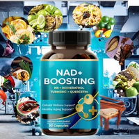 Complément alimentaire OEM NAD+ Booster en capsules, NR Resveratrol, Curcuma, Quercétine, antioxydant, énergie cellulaire, soutien anti-âge, pour adultes.