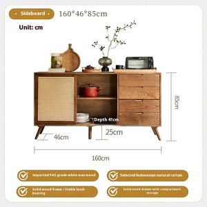 Credenza Moderna e Semplice in Legno di Frassino Massiccio e Rattan, Multifunzionale per Soggiorno, con <span class=keywords><strong>Doppia</strong></span> Porta e Cassettiera Integrata - Product Image 5