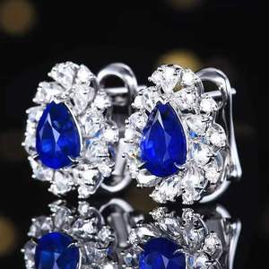 3.21ct Pear Cut Royal <b>Blue</b> Sapphire <b>Stud</b> <b>Earrings</b> 18K Gold 40pcs 1.027ct Diamonds Vivid Fire Natural Sapphire Fine Jewelry - Product Image 2