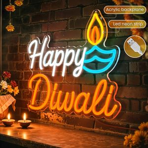 Luz LED de Neón Transparente con Diseño de Diwali, Tablero Acrílico, Alimentación USB, Regulable, Luz Ambiental para Dormitorio y Fiestas, Halloween Indio - Product Image 1