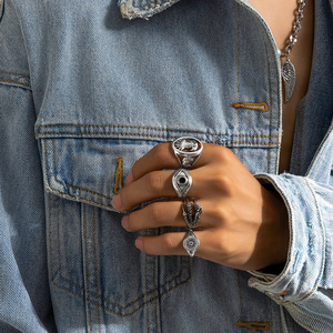 Anello da Uomo Trendy Personalizzato con <span class=keywords><strong>Aquila</strong></span> Vintage Effetto Invecchiato, Stile Hip Hop, Anello per Dito Indice, Gioielli alla Moda - Product Image 1