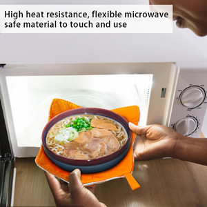 Bowl Cozy Microwave Safe Food Serving Bowl Holder For Camping Retro Design 8.5x8.5x3.5in Orange Checkered Pattern - Product Image 4