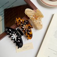 Pince à cheveux en acétate Liwu, style français, luxe rétro, couleur Maillard, 8 cm, taille moyenne, motif léopard classique
