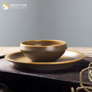 Plato de cerámica redondo moderno de 20cm, <span class=keywords><strong>vajilla</strong></span> marrón de calidad de Guangzhou, platos coreanos sostenibles <span class=keywords><strong>para</strong></span> servir, técnica de horno - Product Image 5