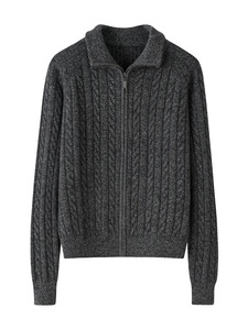 Nouveau cardigan élégant pour femmes, chaud et amincissant, respirant, col roulé, 100% cachemire, fermeture éclair - Product Image 2
