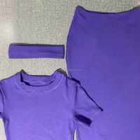 Ensemble Vêtements d'Intérieur Femme: T-shirt Coton à Manches Courtes et Jupe Longue Moulante Côtelée, Robes Décontractées avec Logo Brodé Personnalisé