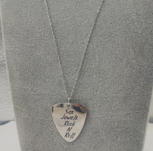 قلادة مخصصة من الفضة الإسترليني سلسلة ربط عصرية موسيقى الروك المجنونة محفورة روك أند رول قلادة قلادة اختيار الغيتار - Product Image 3