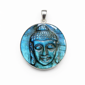 Pendentif Bouddha en labradorite chatoyante en argent allemand - bijoux en cristal/pierre précieuse pour la fête des mères - Product Image 2