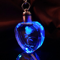 Porte-clés Cœur Fleur Rose en Cristal K9 Artificiel, Art Populaire, Lumières LED Mixtes, Boîte Cadeau, Cadeau Saint-Valentin pour Amoureux et Couples, Tendance