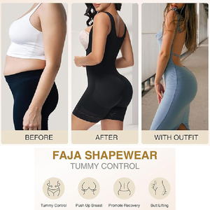 Body Reductor de Alta Compresión Ajustable con Cierre y Corchetes, Elegante, Color Sólido, Ropa Posparto, Moldeador de Cuerpo Completo - Product Image 3
