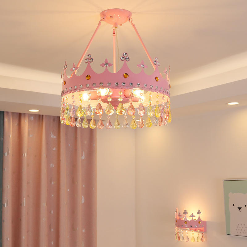 Creative Pink Crystal Chandelier Pendant Light for Kids Room OEM