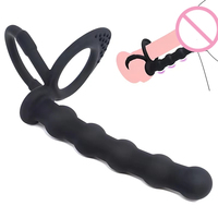 Günstiger Bestseller Silikon-Analsexspielzeug für Männer Doppelloch-Analplug & Penisring Tragbare Zugperlen Verschließbarer Ring