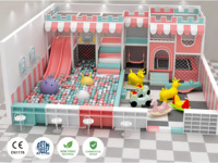 Équipement de jeu intérieur pour enfants OEM ODM avec château gonflable, toboggan rose, piscine à balles et tabourets de comptoir de café pour centre commercial
