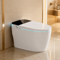 WC intelligent haut de gamme monobloc allongé sans réservoir avec chasse automatique, bidet, siège chauffant, lumière d'ambiance LED bleue et bouton latéral