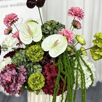 Susunan Bunga Palsu Mewah Modern: Anthurium dan Hydrangea Ideal untuk Dekorasi Meja Pernikahan dan Berbagai Acara