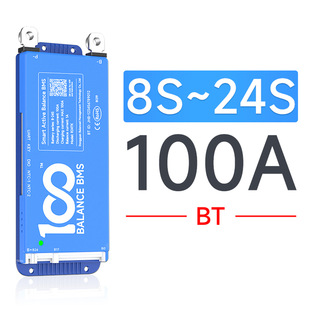 JHB BMS LiFePO4 / Li-ion / LTO Battery 8s -24s 24v 48V 100A Smart Active Balance BMS with 1a Balance Current BT