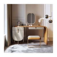Meuble de chambre à coucher : Coiffeuse grise avec tabouret pour maquillage et cosmétiques