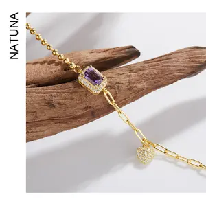 Natuna 18K Gold Plated Baguette Cubic Zirconia Bracelet Paper Clip Bracelet For Woman Jewelry