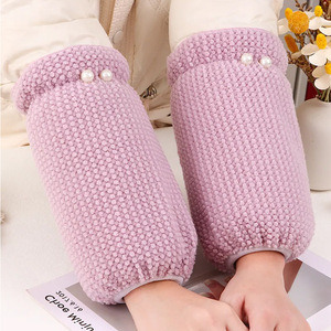 Fundas de Manga de Perlas Color Rojo Vino Sólido para Mujer, Estilo Corto para Otoño e Invierno, que Mantienen el Calor - Product Image 2