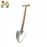 Bêche de jardin robuste en acier inoxydable avec manche en bois massif de type T, pelle à main pour creuser, planter et ameublir la terre, bêche pour décompactage