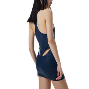 Donna Pu Leather Hollow-out senza maniche Body-con abito corto girocollo Casual Summer Tank Shirt Mini abiti - Product Image 3