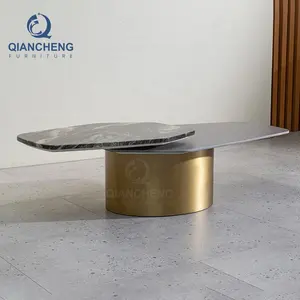 QIANCHENG luxury furniture marble modern moroccan brass tray brass granite top multifunctional coffee table