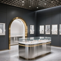 Vitrine de présentation de bijoux en verre sur mesure, design de kiosque de centre commercial tendance pour diamants, comptoir de bijouterie de luxe en marbre