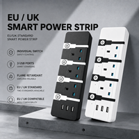 Regleta de alimentación industrial estándar del Reino Unido de 10 A con 3 puertos USB-A, cable de extensión con enchufe EU/US para uso doméstico/oficina