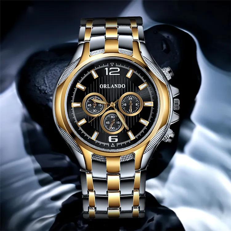 สินค้าใหม่ ORLANDO 002นาฬิกาควอตซ์สำหรับผู้ชาย,นาฬิกาข้อมือสเตนเลสสำหรับผู้ชาย Relogio Saat