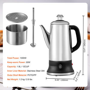 Cafetière électrique <span class=keywords><strong>à</strong></span> <span class=keywords><strong>percolateur</strong></span> 12 tasses avec moulin <span class=keywords><strong>à</strong></span> <span class=keywords><strong>café</strong></span> intégré, maintien au chaud automatique, corps en acier inoxydable 304, usage domestique - Product Image 6